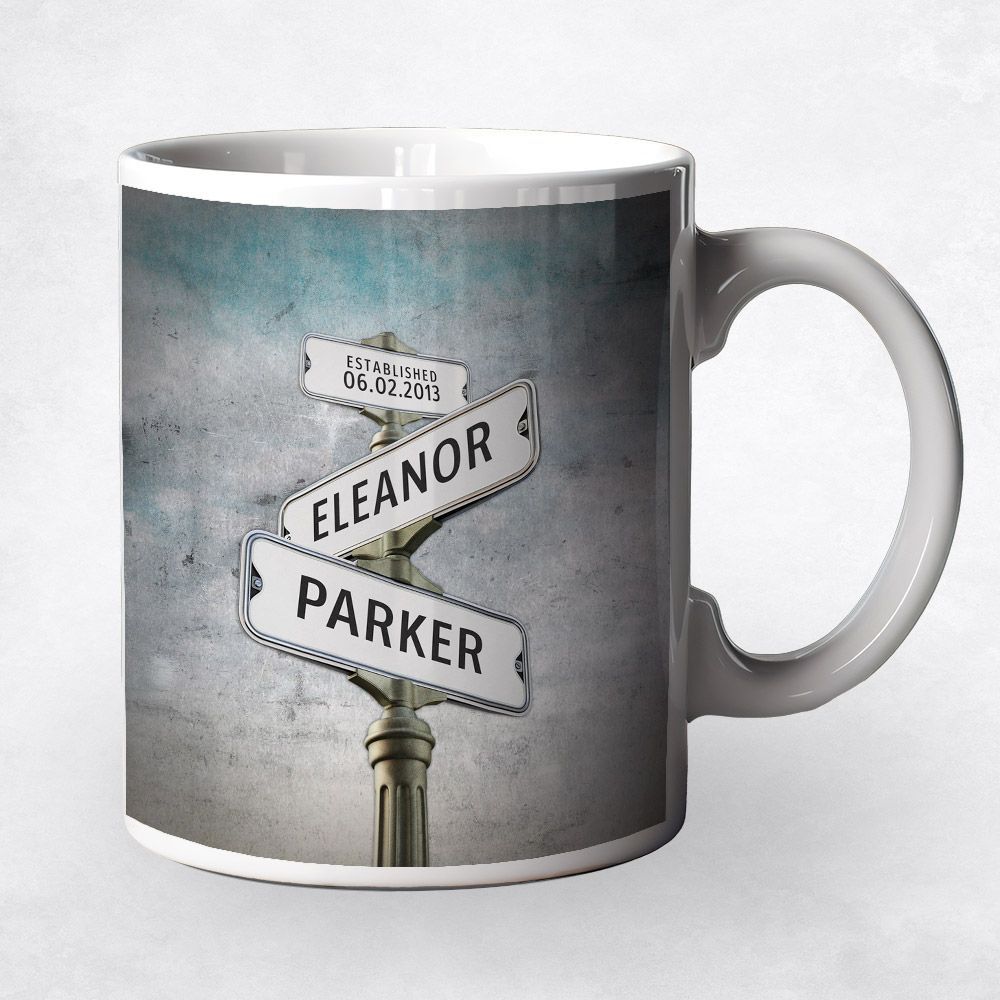 Tarnished Tin Crossroads Signpost 10th Anniversary Coffee Mug Gift for Couple M-1947