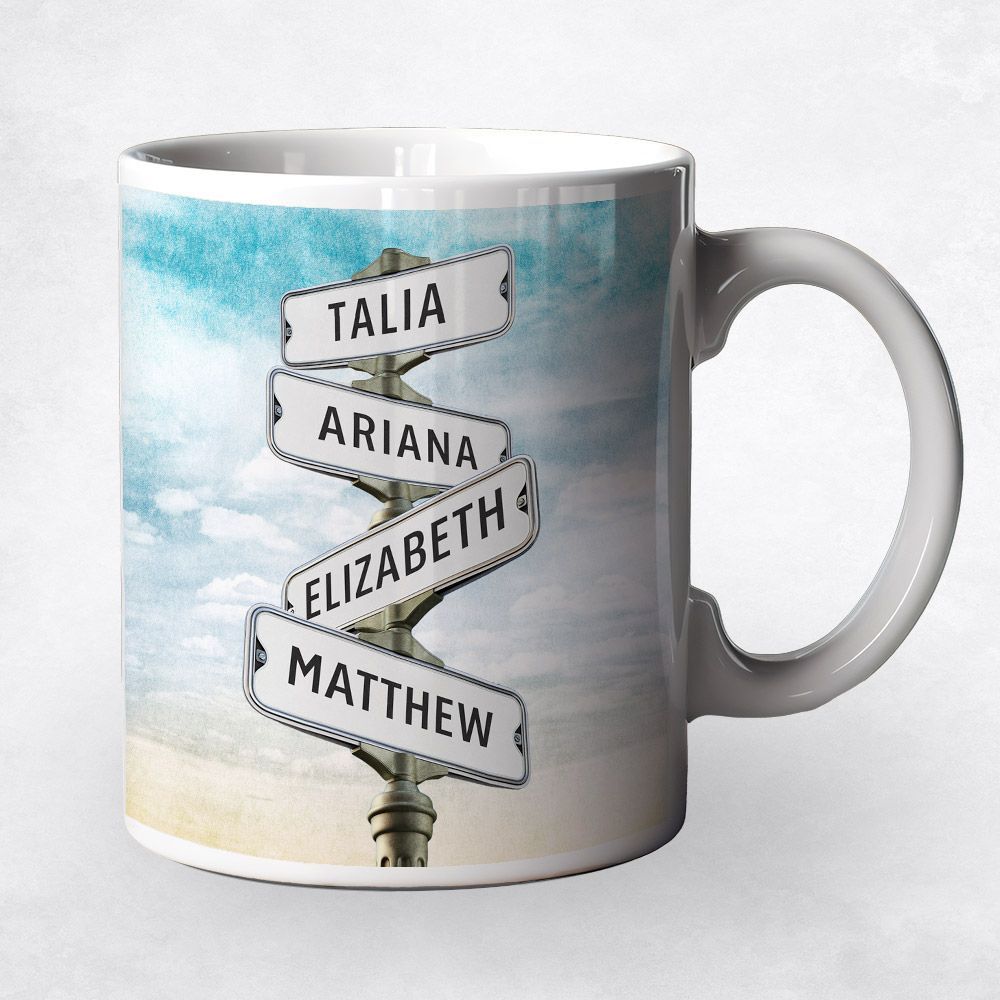 Family Signpost 4 Names 2nd Anniversary Coffee Mug Gift for Couple M-1939
