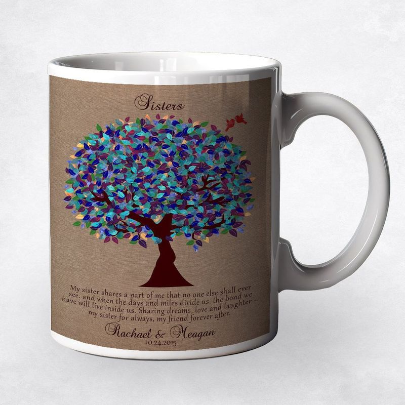 Burlap Peacock Tree Wedding Coffee Mug Gift for Sister M-1195