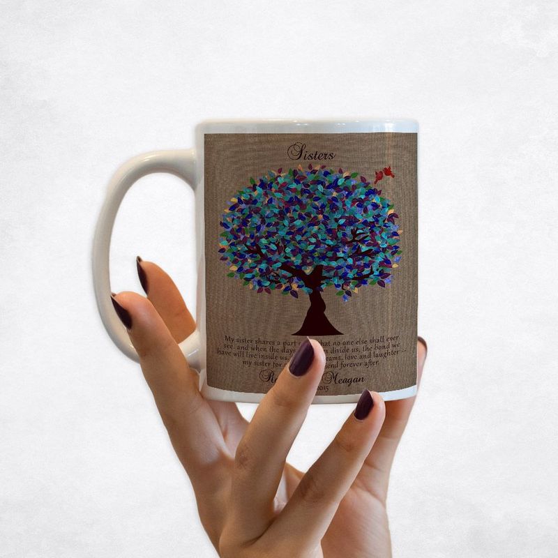Burlap Peacock Tree Wedding Coffee Mug Gift for Sister M-1195