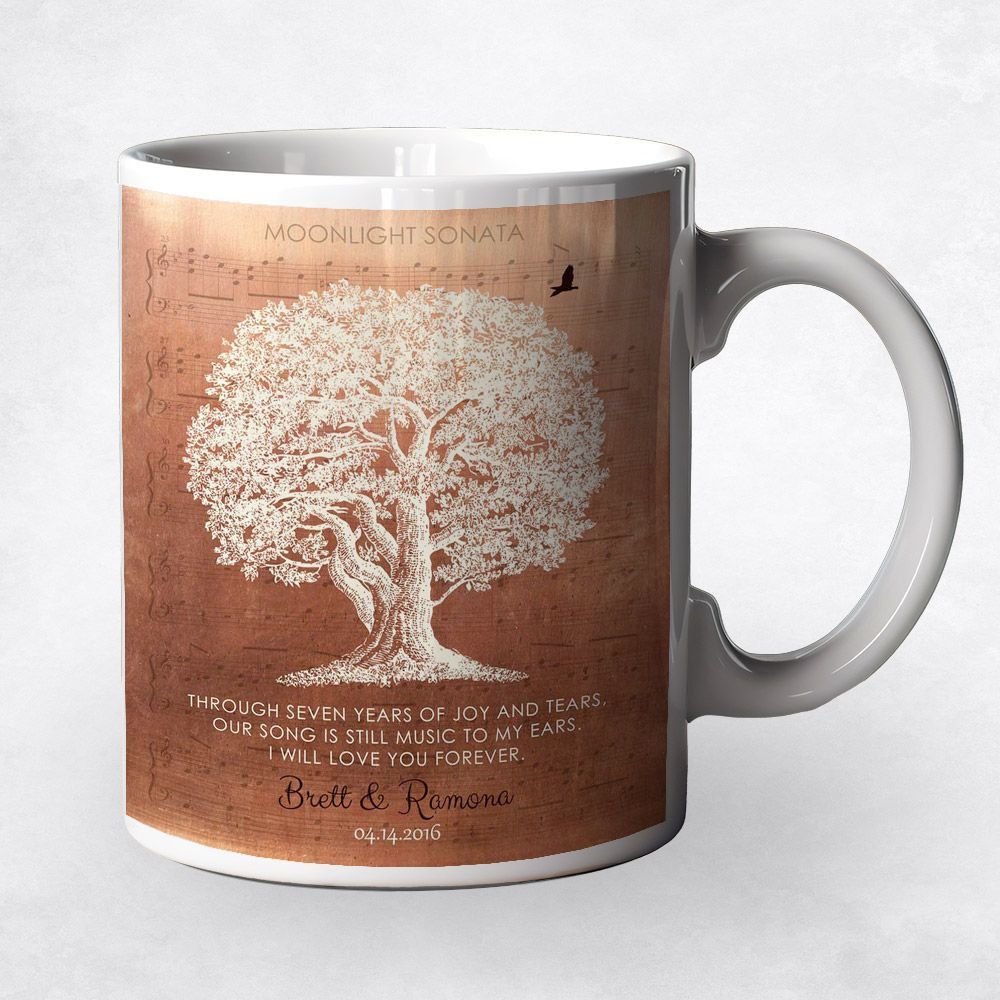 #1 Best Seller - Copper White Oak Tree 7th Anniversary Coffee Mug Gift for Couple M-1332