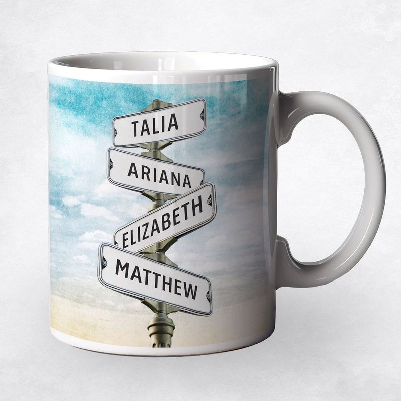 Family Signpost 4 Names 2nd Anniversary Coffee Mug Gift for Couple M-1939