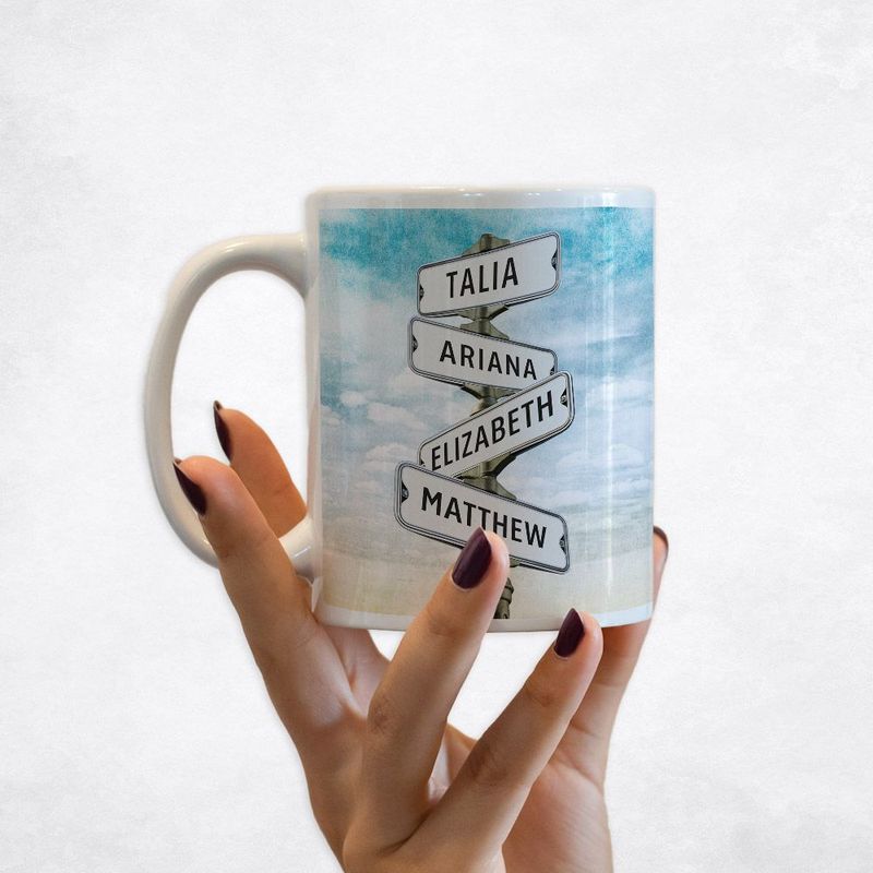 Family Signpost 4 Names 2nd Anniversary Coffee Mug Gift for Couple M-1939