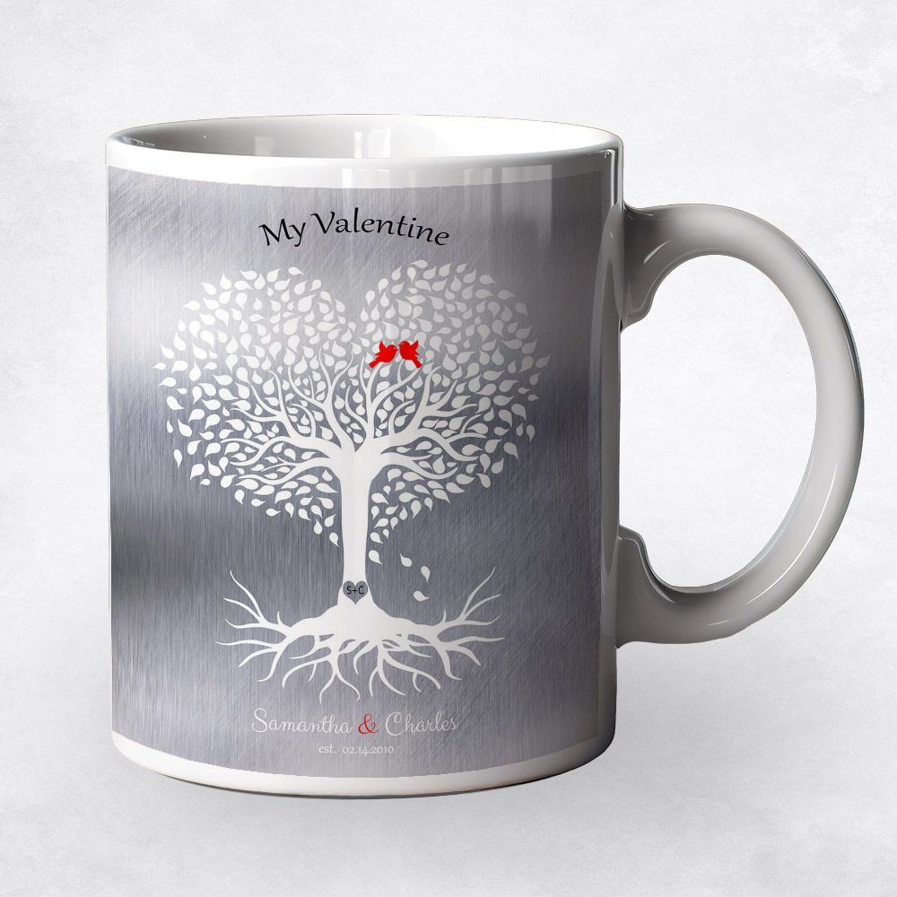 Heart Shape Tree Anniversary Ceramic Coffee Mug Gift For Couple M-1813