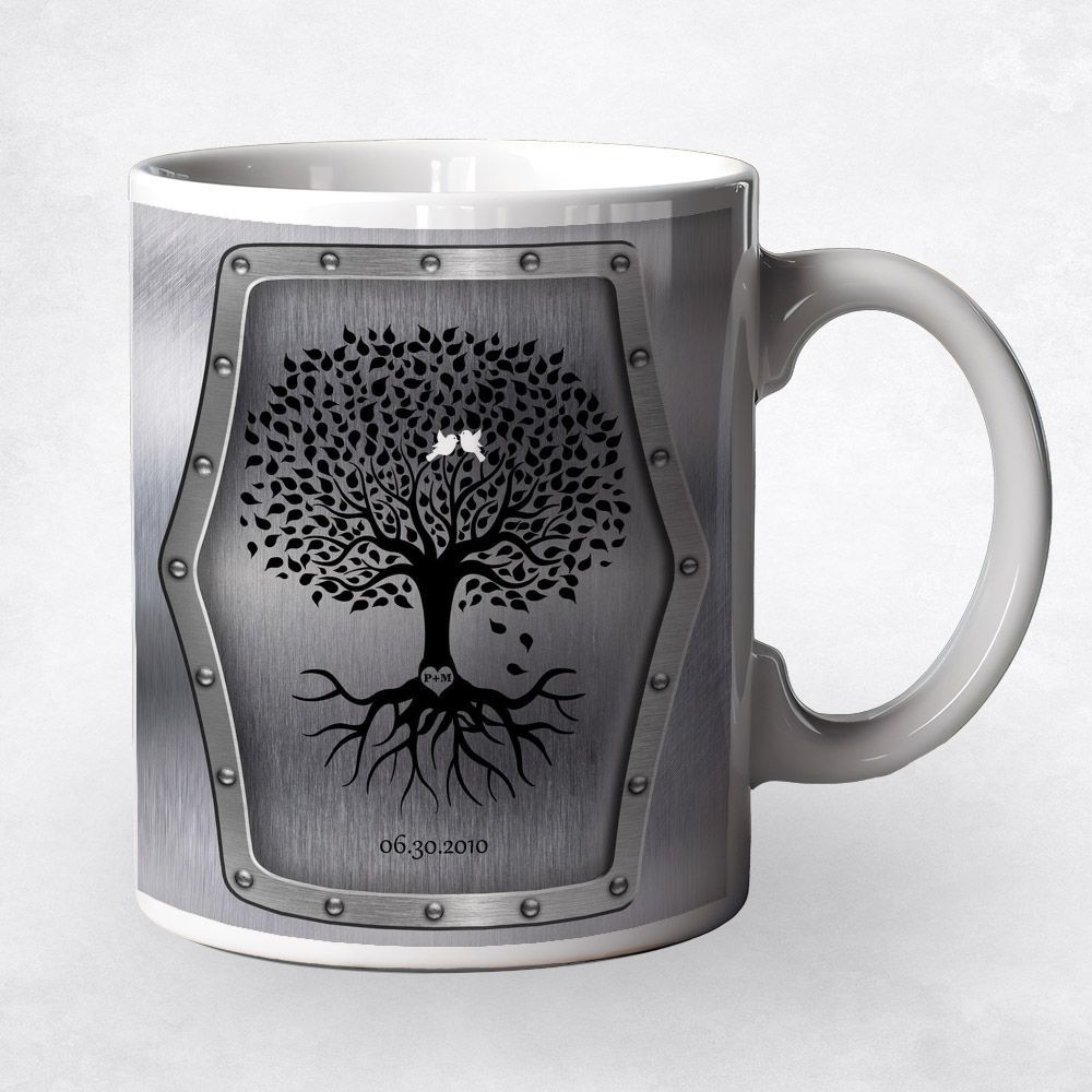 Steel Tree with Roots 11th Anniversary Coffee Mug Gift for Couple M-1375
