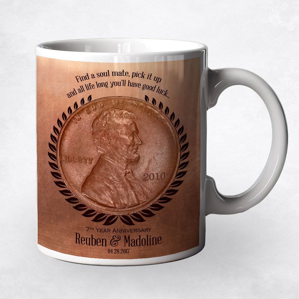 #1 Best Seller - Copper Penny Coin 7th Anniversary Coffee Mug Gift for Couple M-1467
