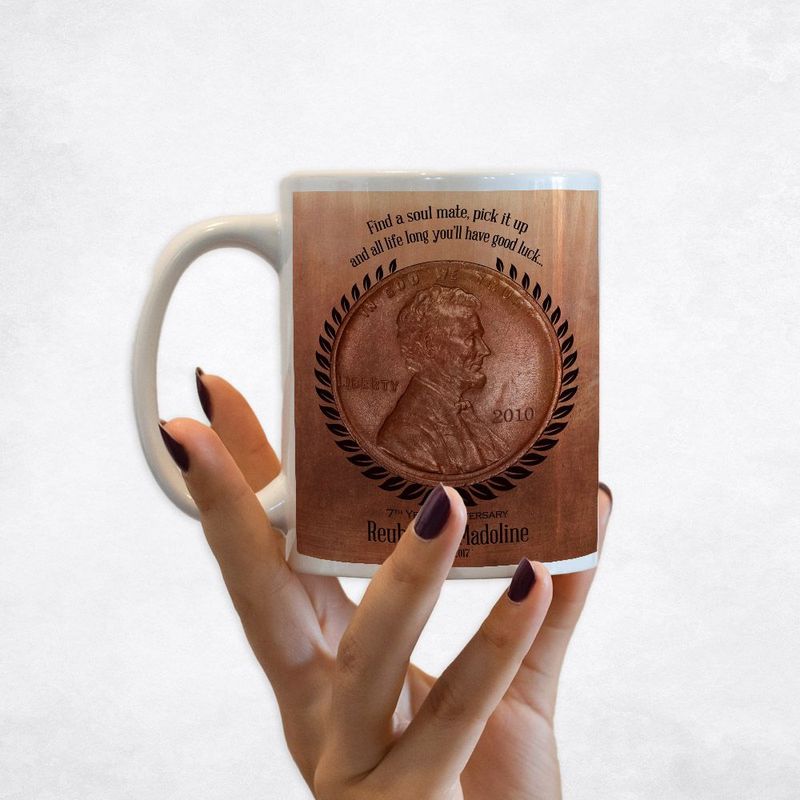 #1 Best Seller - Copper Penny Coin 7th Anniversary Coffee Mug Gift for Couple M-1467