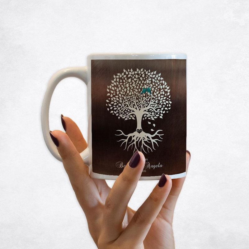 Bronze Tree with Roots Engagement Coffee Mug Gift for Couple M-1426