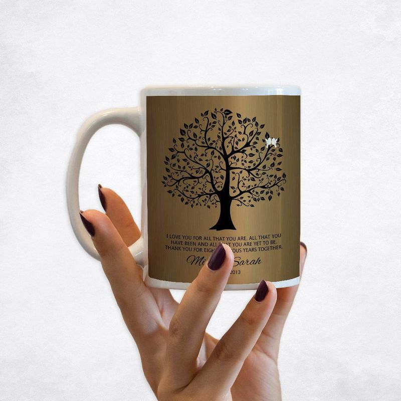 #1 Best Seller - Brass Onyx Curly Tree 8th Anniversary Coffee Mug Gift for Couple M-1378