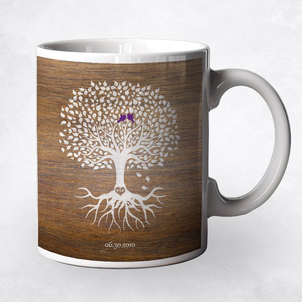 Wood Tree with Roots 5th Anniversary Coffee Mug Gift for Couple M-1370