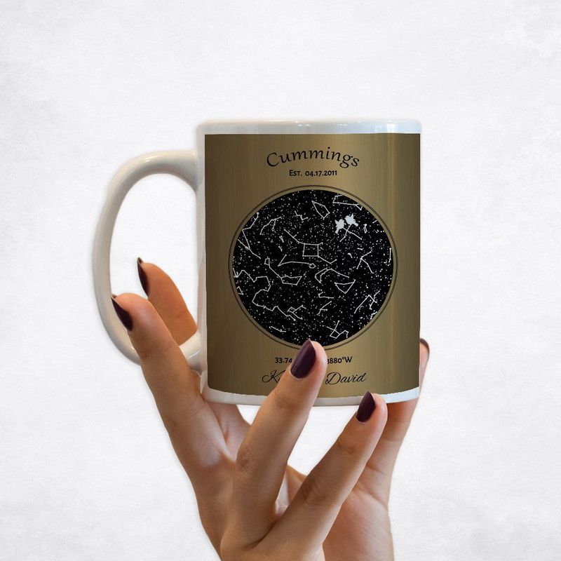 #1 Best Seller - Brass Star Map 8th Anniversary Coffee Mug Gift for Couple M-1743