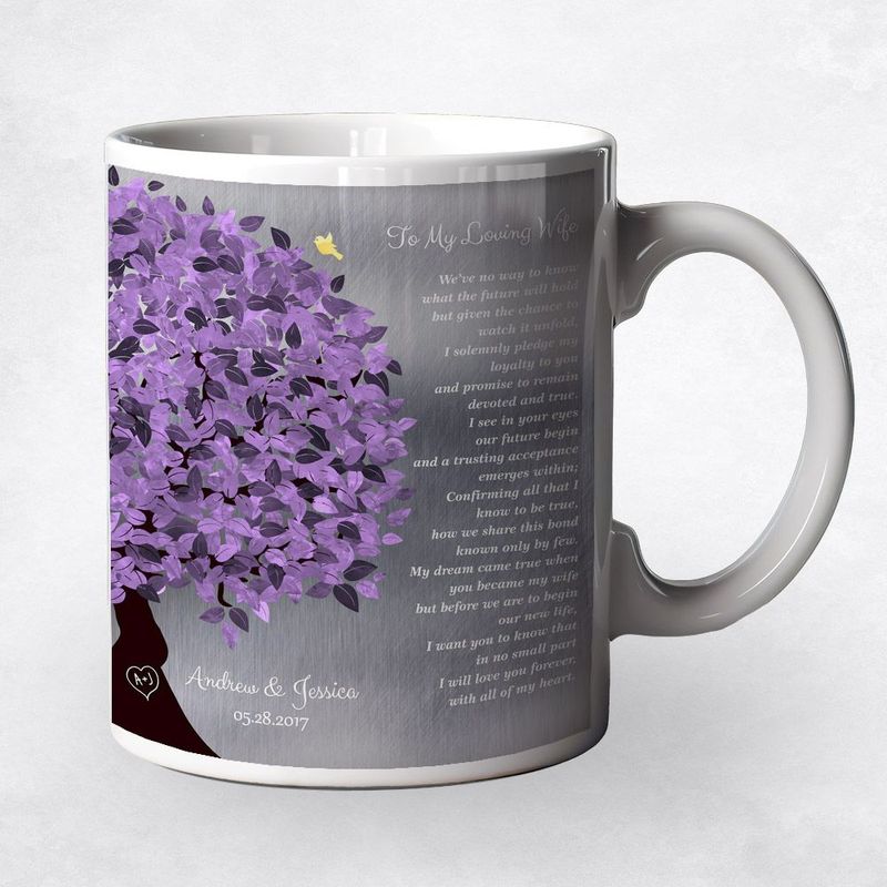 #1 Best Seller - Tin Half Purple Tree Wedding Coffee Mug Gift for Bride And Groom M-1490