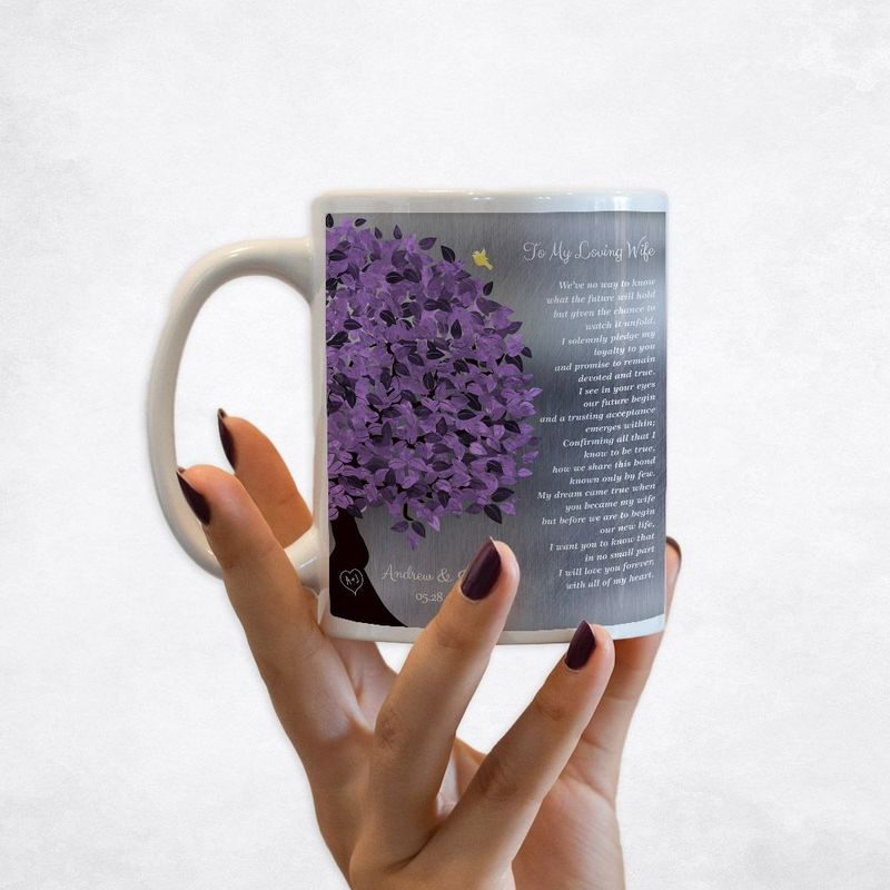 #1 Best Seller - Tin Half Purple Tree Wedding Coffee Mug Gift for Bride And Groom M-1490