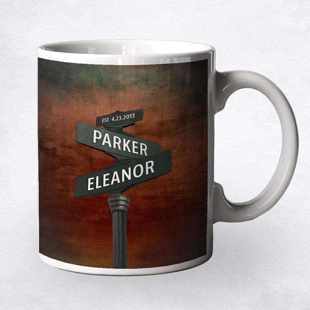 Bronze Crossroads Signpost 8th Anniversary Coffee Mug Gift for Couple M-1941