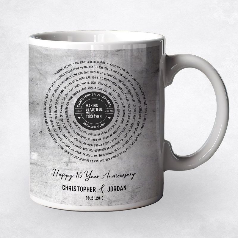 #1 Best Seller - Tarnished Tin Our Song Lyrics 10th Anniversary Coffee Mug Gift for Couple M-1910