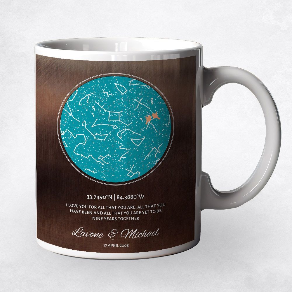Bronze Star Map 9th Anniversary Coffee Mug Gift for Couple M-1745