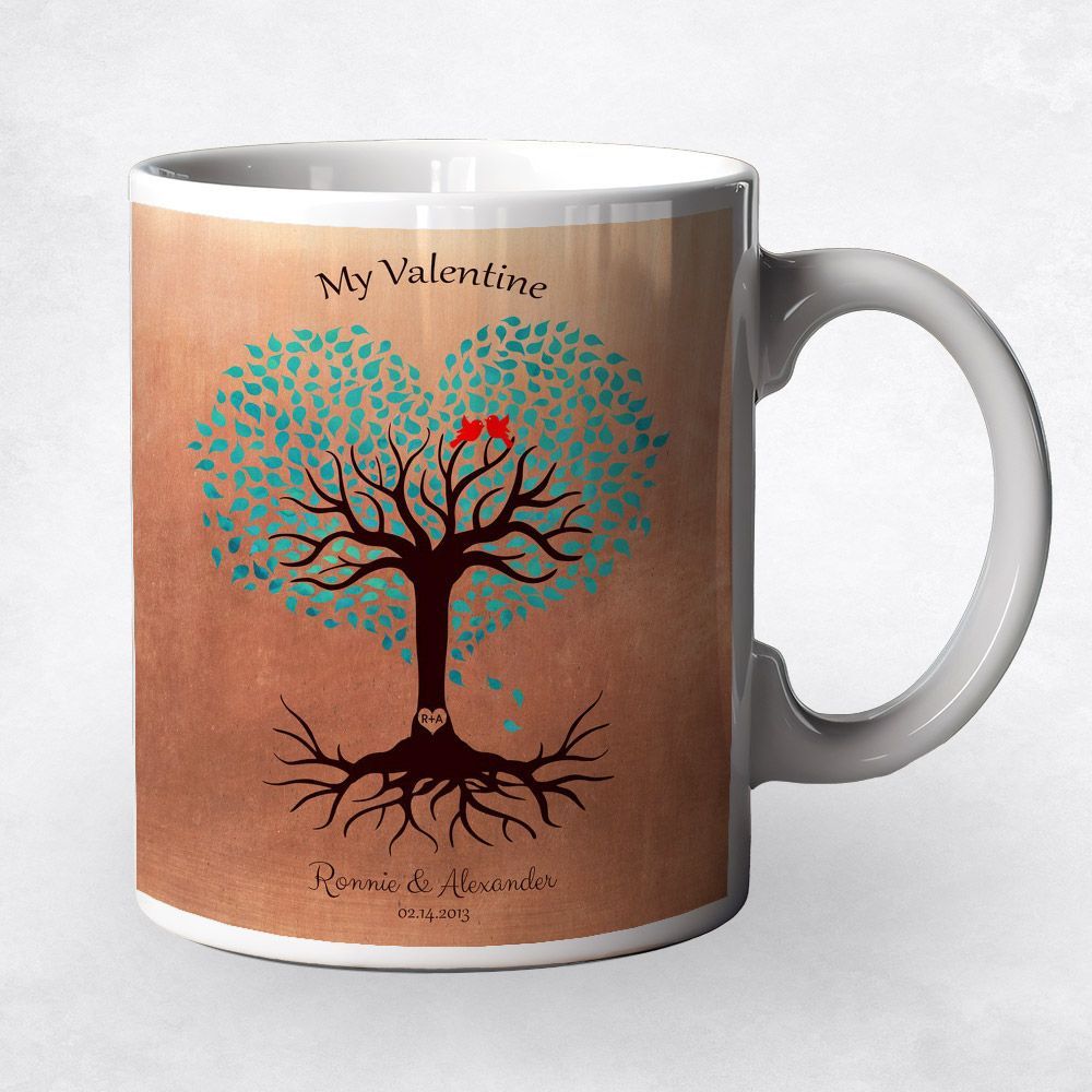Heart Shape Tree Anniversary Ceramic Coffee Mug Gift For Couple M-1814