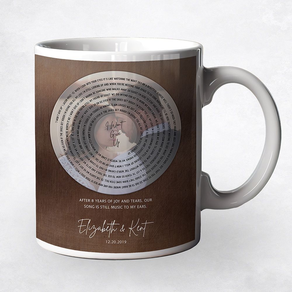 Bronze Our Song Lyrics Record Label Photo 8th Anniversary Coffee Mug Gift for Couple M-2116