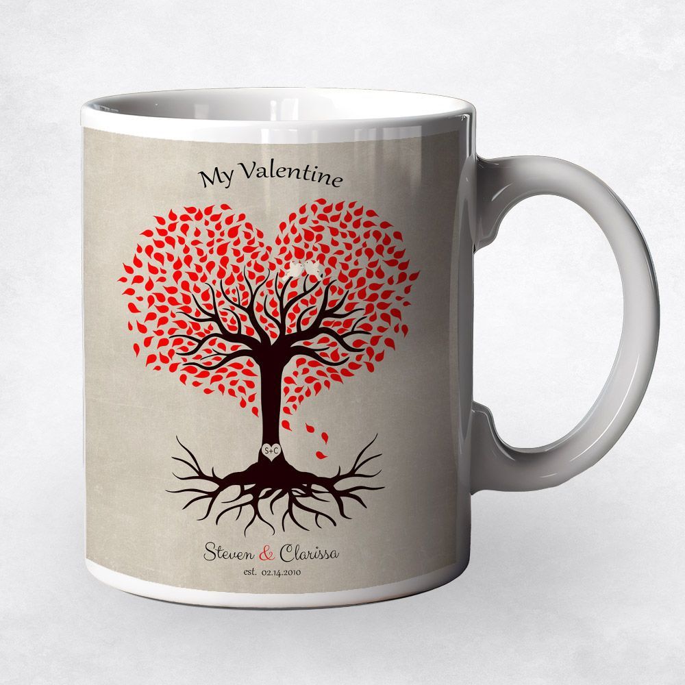 Heart Shape Tree Anniversary Ceramic Coffee Mug Gift For Couple M-1815