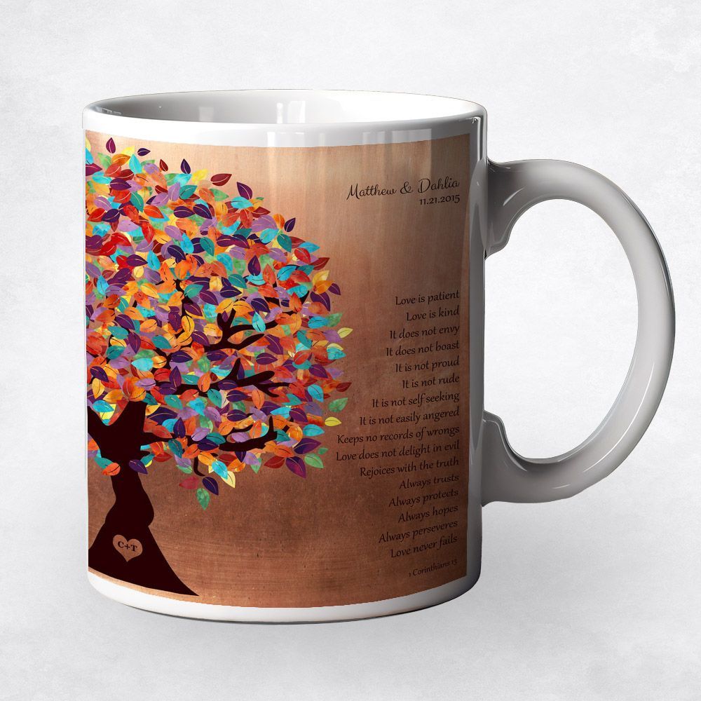 #1 Best Seller - Copper Half Spring Tree 7th Anniversary Coffee Mug Gift for Couple M-1403