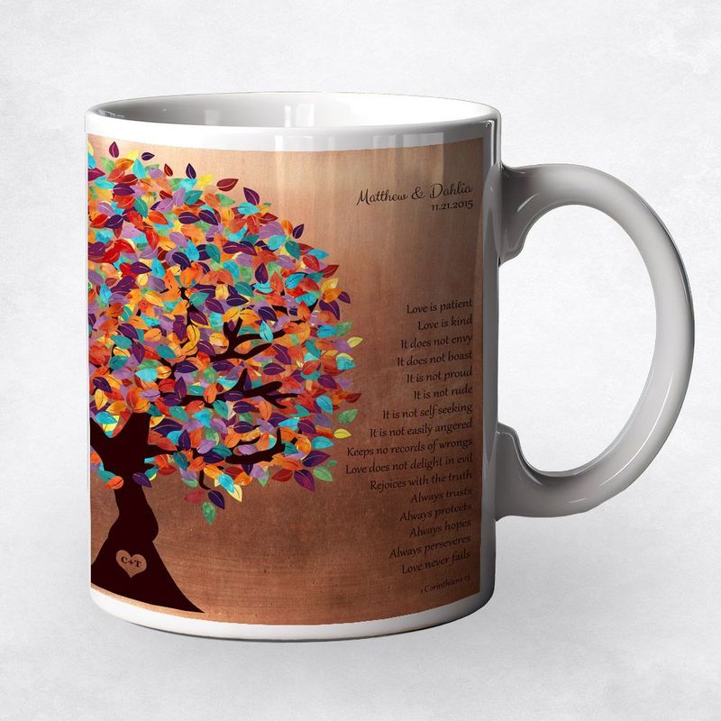 #1 Best Seller - Copper Half Spring Tree 7th Anniversary Coffee Mug Gift for Couple M-1403