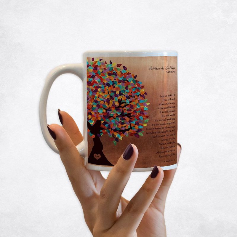#1 Best Seller - Copper Half Spring Tree 7th Anniversary Coffee Mug Gift for Couple M-1403