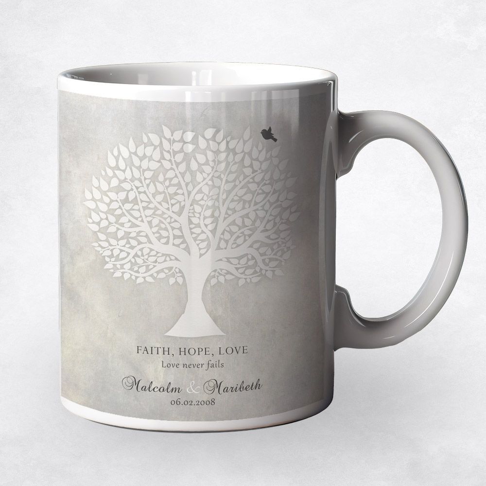 White Silhouette Tree Anniversary Coffee Mug Gift for Couple M-1520