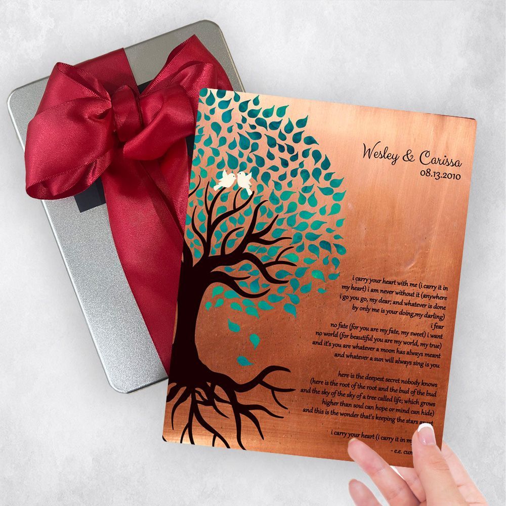 Copper Half Turquoise Tree 7th Anniversary Gift Delivery Box Gift for Couple TOY-1407
