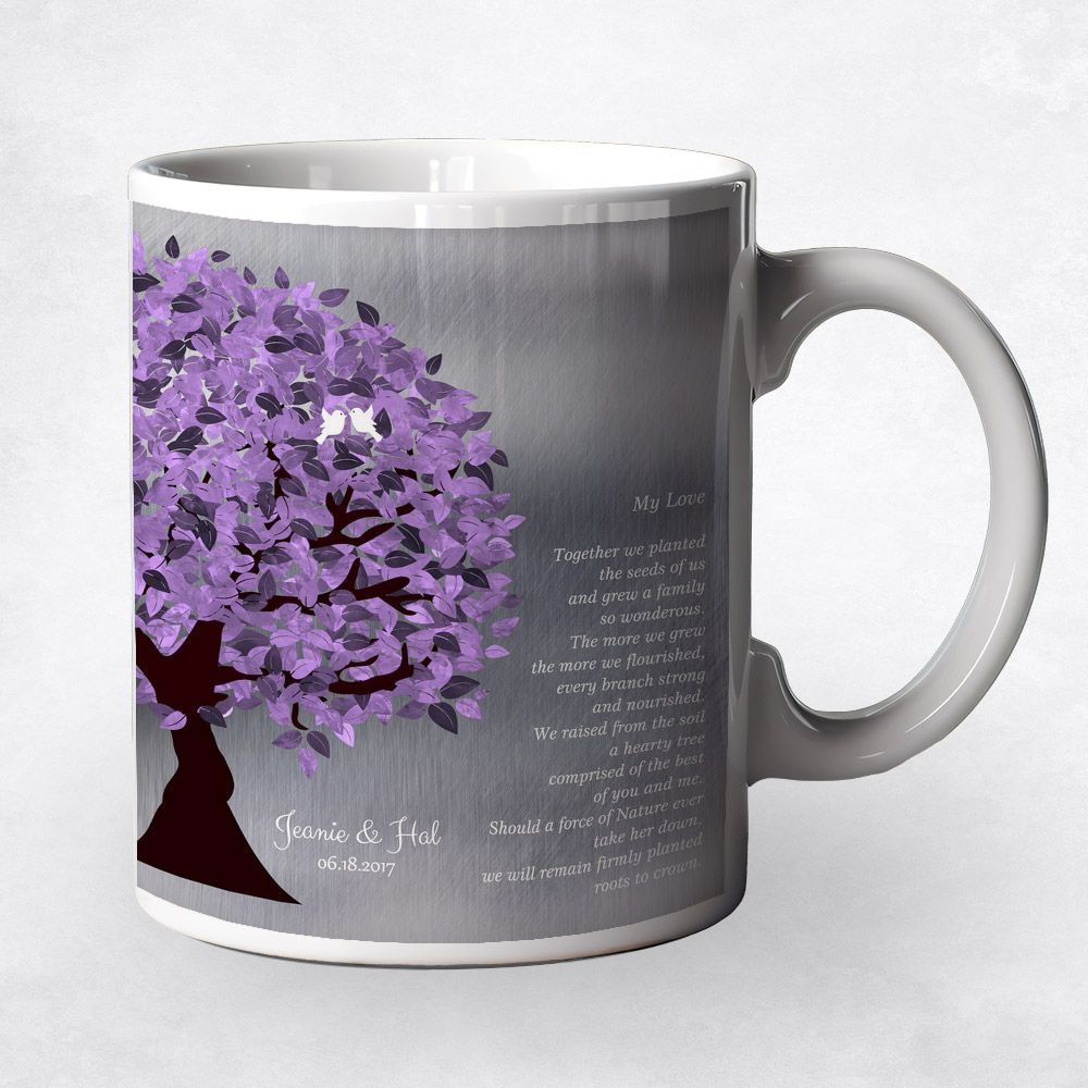 Tin Half Purple Tree 10th Anniversary Coffee Mug Gift for Couple M-1484