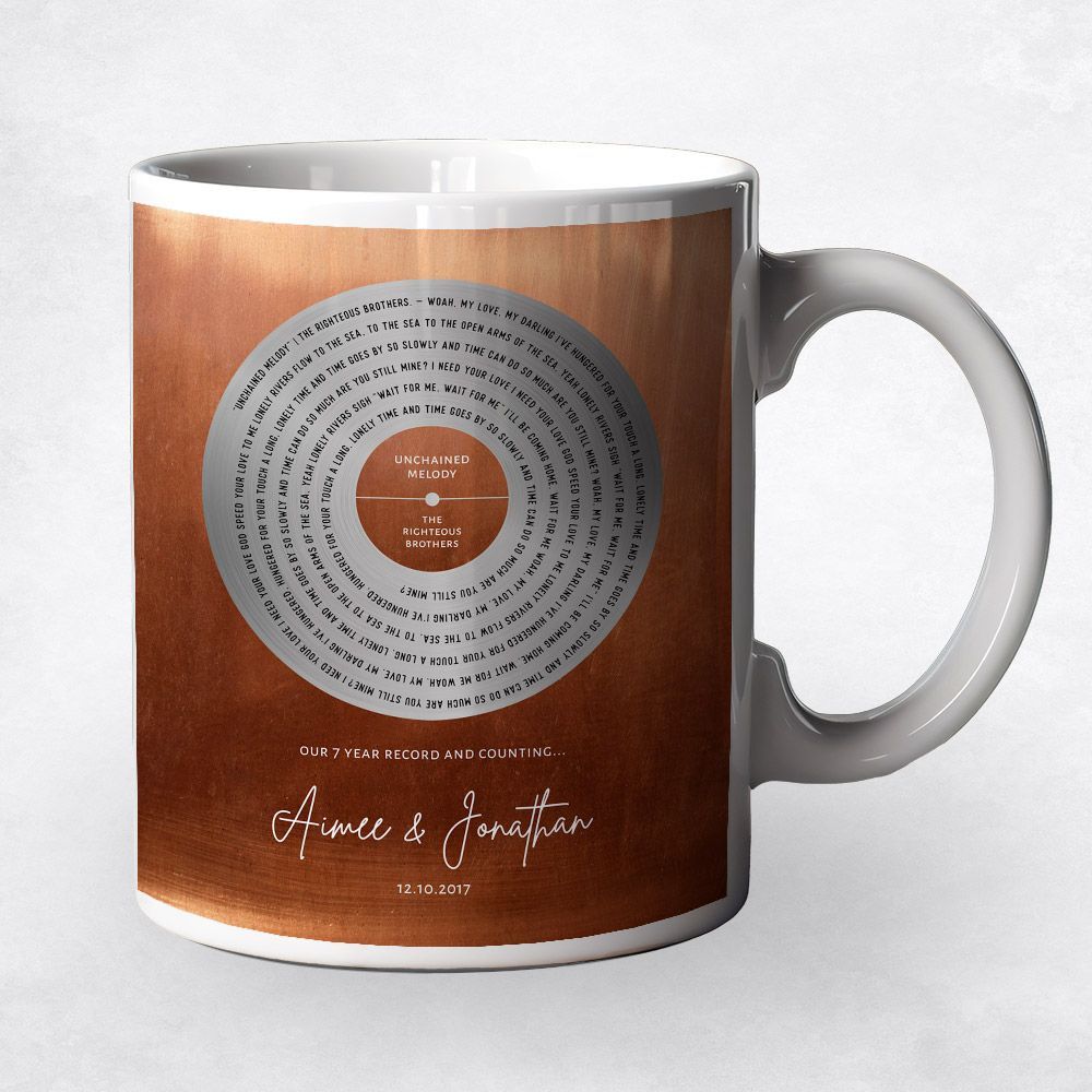 Copper Our Song Lyrics Record Label 7th Anniversary Coffee Mug Gift for Couple M-1589