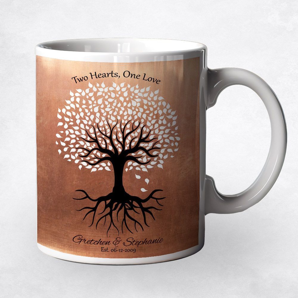 #1 Best Seller - Copper One Love Tree 7th Anniversary Coffee Mug Gift for Couple M-1418