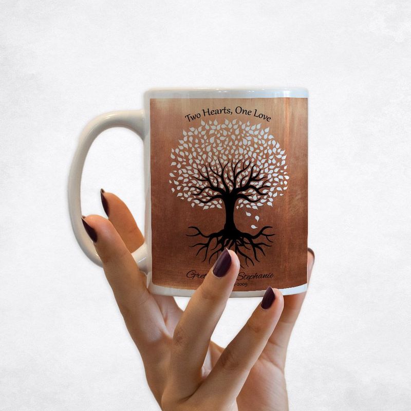 #1 Best Seller - Copper One Love Tree 7th Anniversary Coffee Mug Gift for Couple M-1418