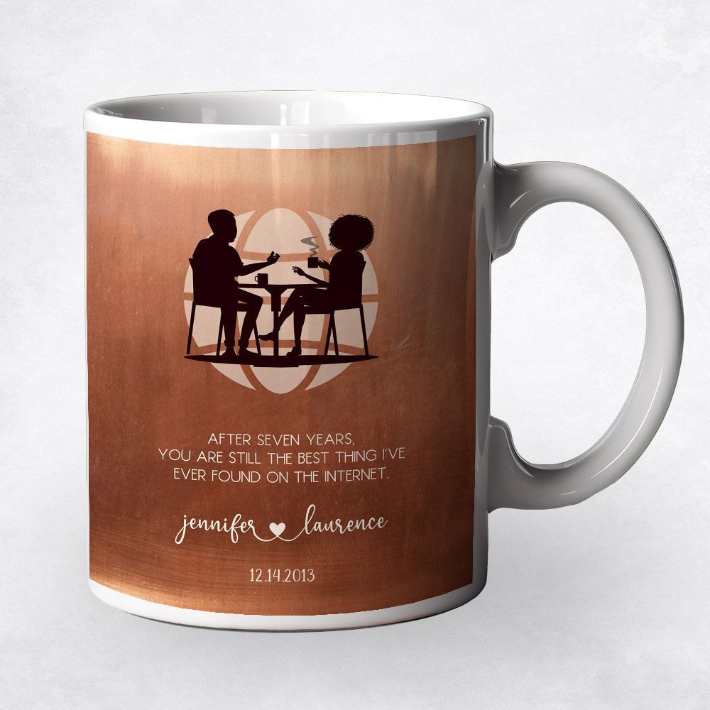 Copper Couple Silhouette 7th Anniversary Coffee Mug Gift for Couple M-1565