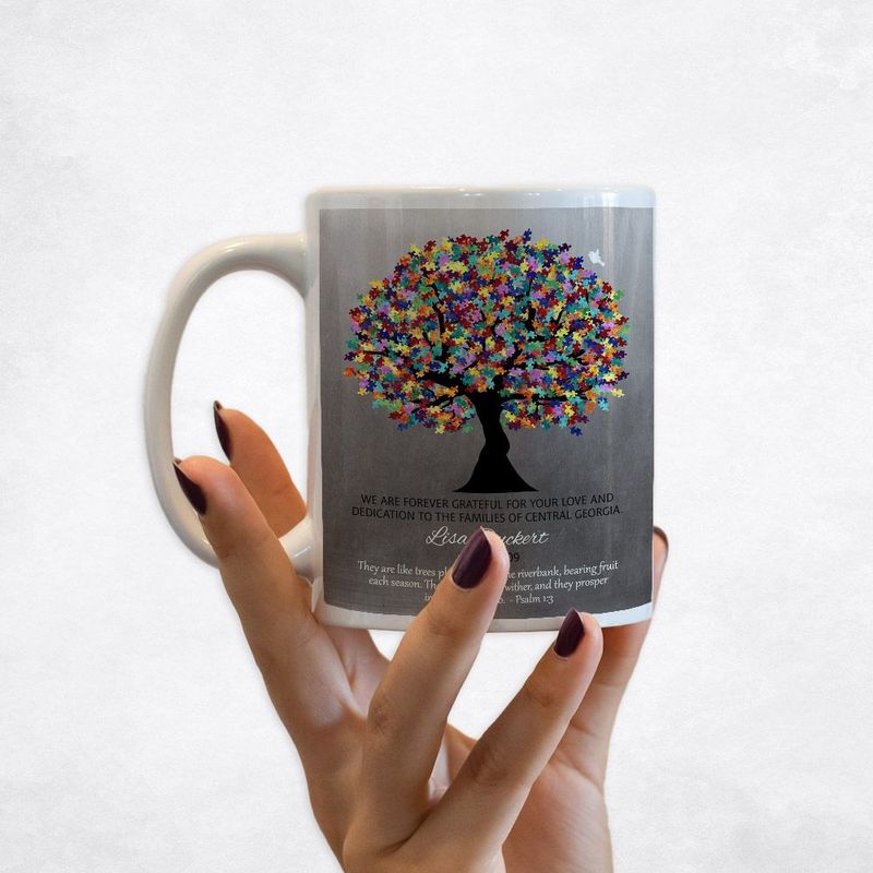 Tin Autism Puzzle Leaf Tree Teacher Appreciation Coffee Mug Gift for Educator M-1498