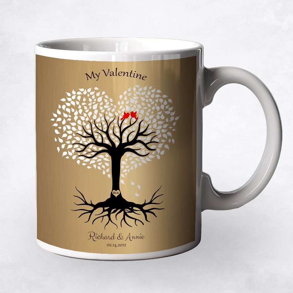 Heart Shape Tree Anniversary Ceramic Coffee Mug Gift For Couple M-1817