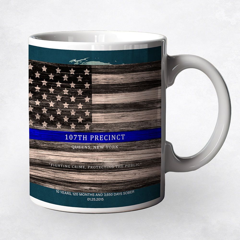 Tin Thin Blue Line American Flag Recognition Coffee Mug Gift for Police M-2111