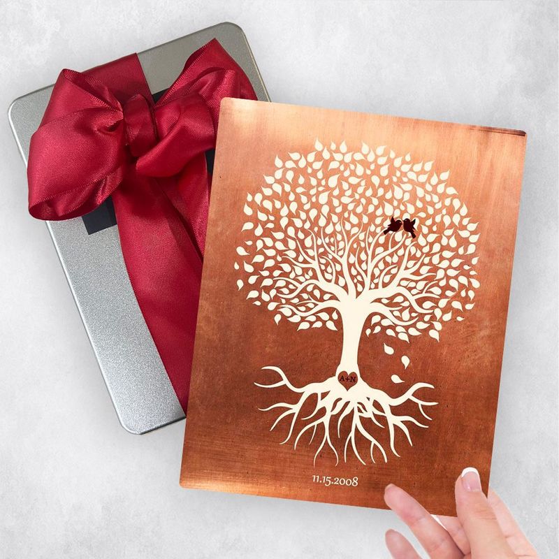 #1 Best Seller - Copper White Tree with Roots 7th Anniversary Gift Delivery Box Gift for Couple TOY-1196