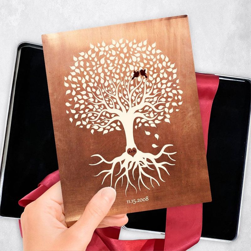 #1 Best Seller - Copper White Tree with Roots 7th Anniversary Gift Delivery Box Gift for Couple TOY-1196