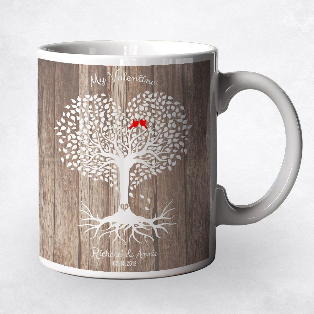 Heart Shape Tree Anniversary Ceramic Coffee Mug Gift For Couple M-1818