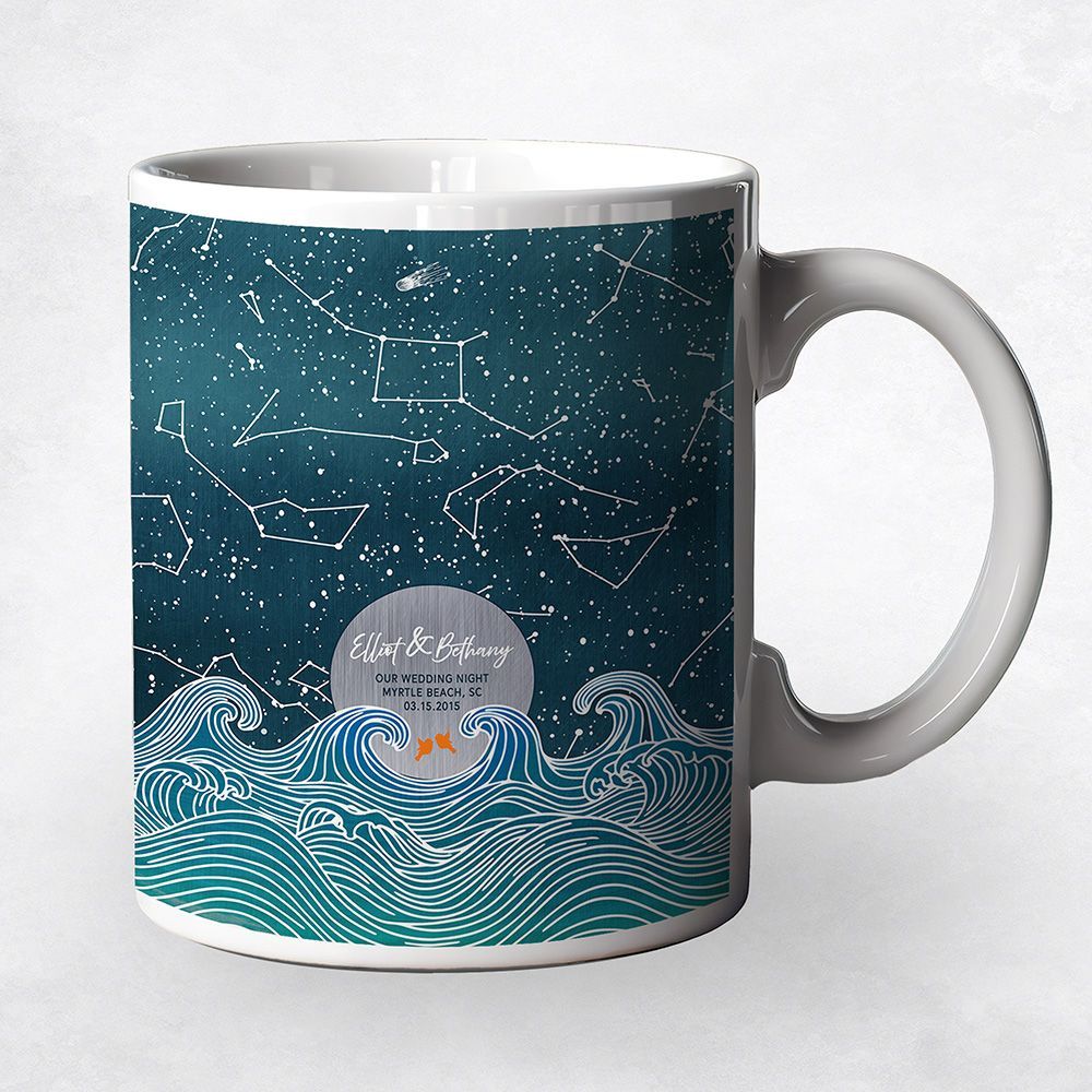 #1 Best Seller - Star Map Over Beach Ocean Waves Anniversary Coffee Mug Gift for Couple M-2171