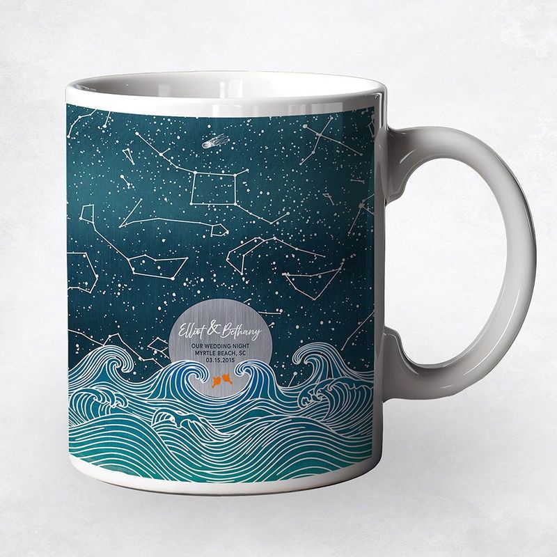 #1 Best Seller - Star Map Over Beach Ocean Waves Anniversary Coffee Mug Gift for Couple M-2171