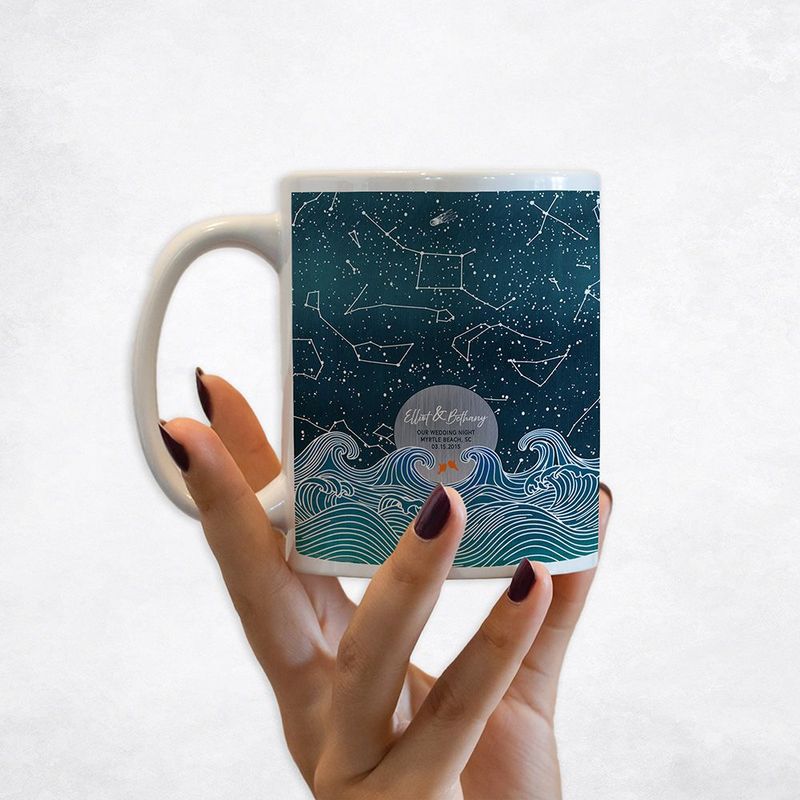 #1 Best Seller - Star Map Over Beach Ocean Waves Anniversary Coffee Mug Gift for Couple M-2171