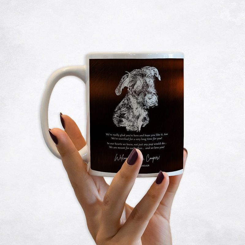 Gold New Pet Adoption Etched Photo Pet Anniversary Coffee Mug Gift for Family M-2137