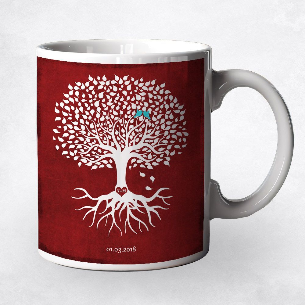 Silhouette Tree With Roots Anniversary Ceramic Coffee Mug Gift For Couple M-1867