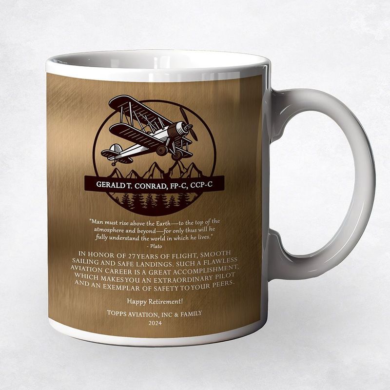 #1 Best Seller - Bronze Airplane Pilot Biplane Service Award Retirement Coffee Mug Gift for Pilot M-2131