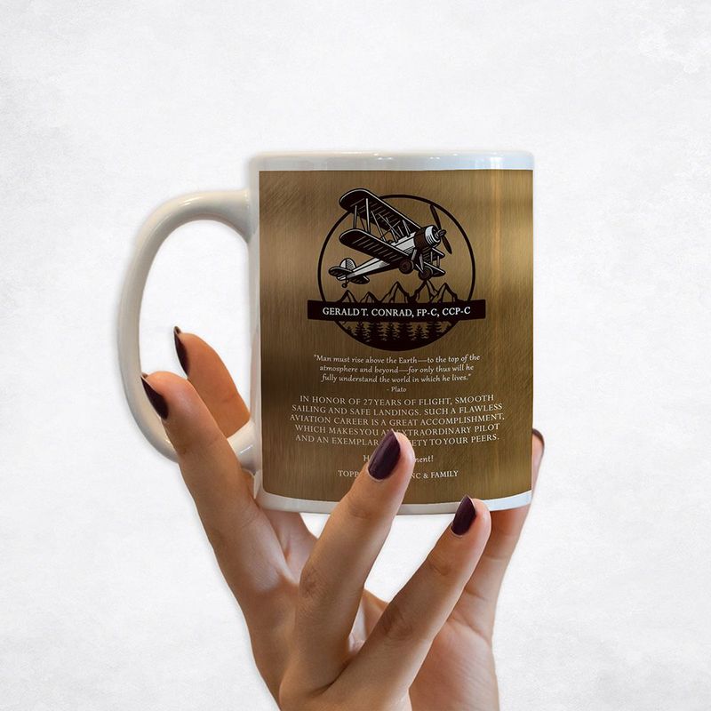 #1 Best Seller - Bronze Airplane Pilot Biplane Service Award Retirement Coffee Mug Gift for Pilot M-2131