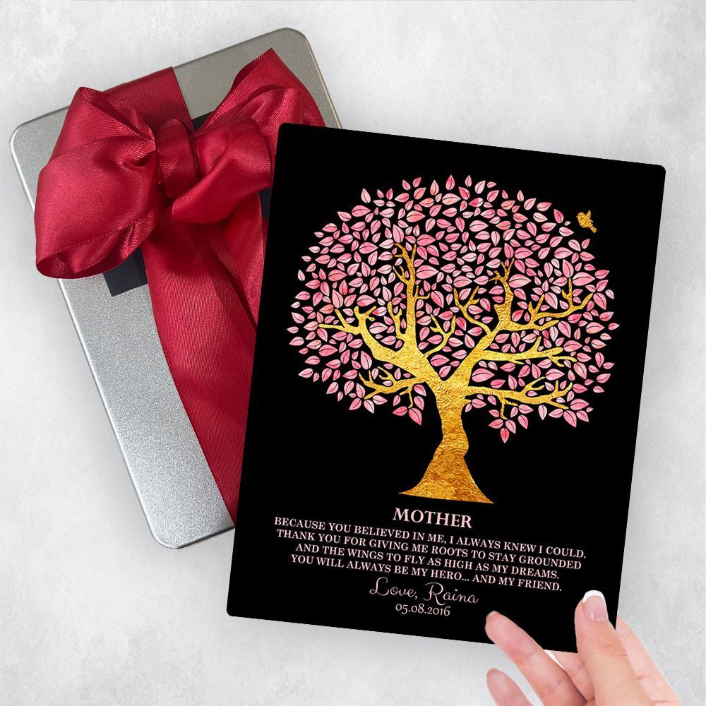 Pink And Gold Tree Metal Plaque Family Gift Delivery For Mother Toy-1245
