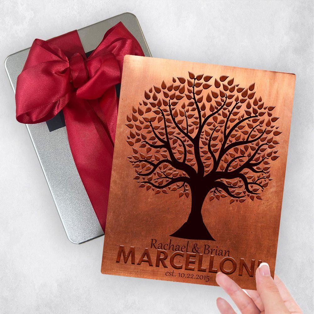 Copper Family Name Tree Silhouette 7th Anniversary Gift Delivery Box Gift for Couple TOY-1181