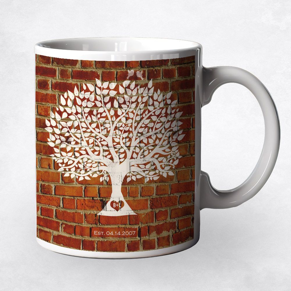 Brick Tree Silhouette 8th Anniversary Coffee Mug Gift for Couple M-1383