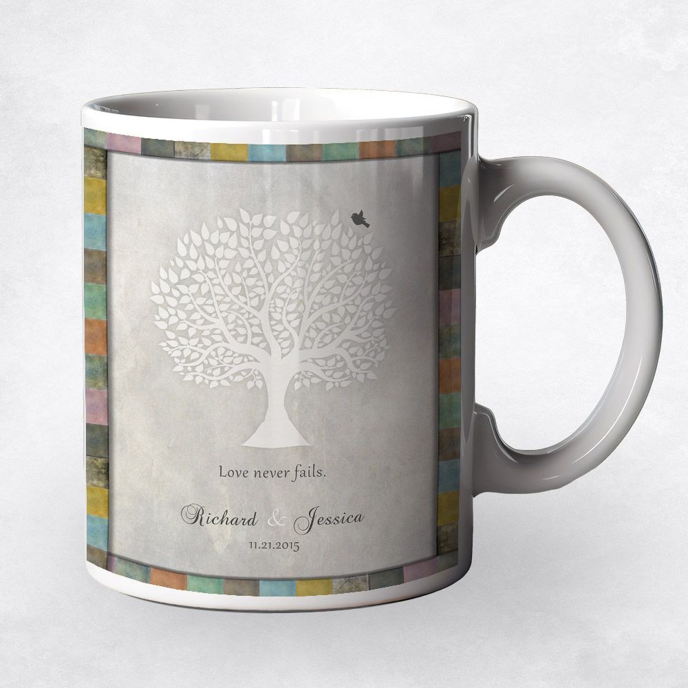 White Silhouette Tree Anniversary Coffee Mug Gift for Couple M-1519